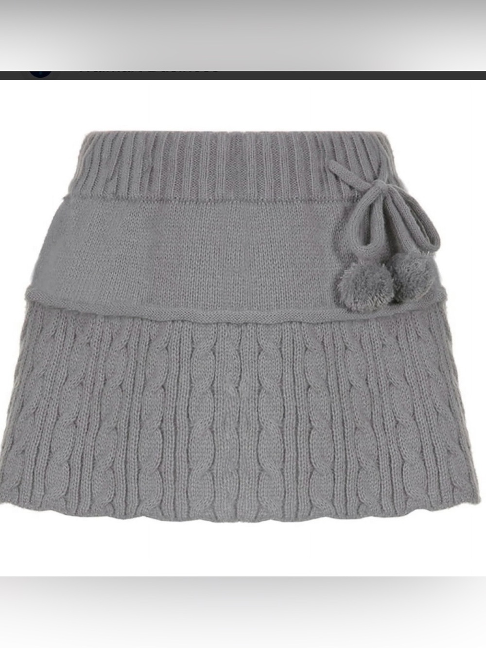 Cider Cable Knit Mini Skirt with Pom Tie - Gray